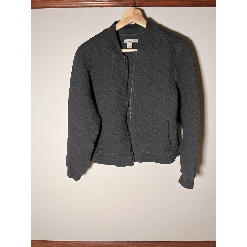 Bass Womens Quilted Bomber Jacket Charcoal Gray Full Zip GHAW5858 Large